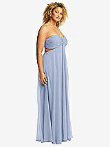 Alt View 2 Thumbnail - Sky Blue Strapless Empire Waist Cutout Maxi Dress with Covered Button Detail