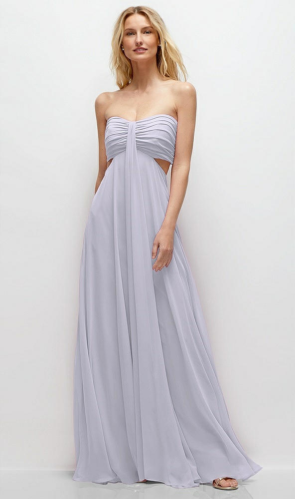 Front View - Silver Dove Strapless Empire Waist Cutout Maxi Dress with Covered Button Detail