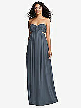 Alt View 5 Thumbnail - Silverstone Strapless Empire Waist Cutout Maxi Dress with Covered Button Detail