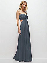 Rear View Thumbnail - Silverstone Strapless Empire Waist Cutout Maxi Dress with Covered Button Detail