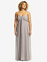 Alt View 1 Thumbnail - Taupe Strapless Empire Waist Cutout Maxi Dress with Covered Button Detail