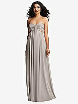 Alt View 5 Thumbnail - Taupe Strapless Empire Waist Cutout Maxi Dress with Covered Button Detail