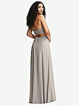 Alt View 7 Thumbnail - Taupe Strapless Empire Waist Cutout Maxi Dress with Covered Button Detail