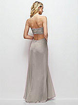 Side View Thumbnail - Taupe Strapless Empire Waist Cutout Maxi Dress with Covered Button Detail