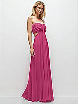 Rear View Thumbnail - Tea Rose Strapless Empire Waist Cutout Maxi Dress with Covered Button Detail