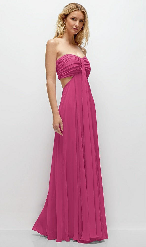 Back View - Tea Rose Strapless Empire Waist Cutout Maxi Dress with Covered Button Detail