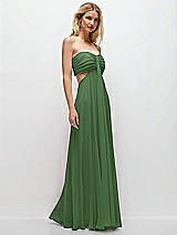 Rear View Thumbnail - Vineyard Green Strapless Empire Waist Cutout Maxi Dress with Covered Button Detail