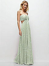 Rear View Thumbnail - Vintage Primrose Sage Strapless Empire Waist Cutout Maxi Dress with Covered Button Detail