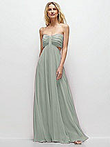 Front View Thumbnail - Willow Green Strapless Empire Waist Cutout Maxi Dress with Covered Button Detail