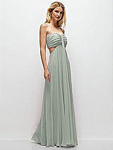 Rear View Thumbnail - Willow Green Strapless Empire Waist Cutout Maxi Dress with Covered Button Detail