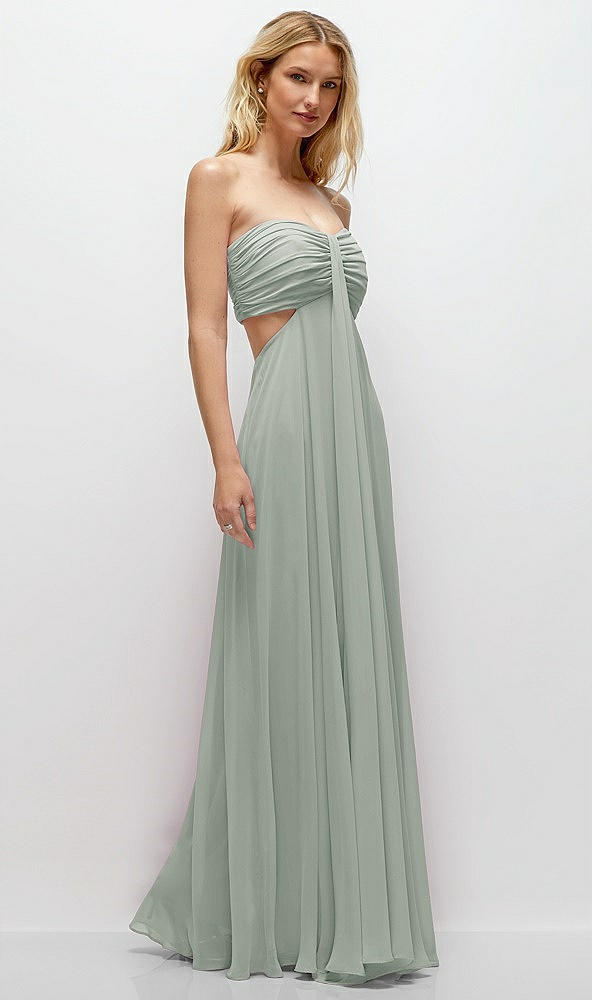 Back View - Willow Green Strapless Empire Waist Cutout Maxi Dress with Covered Button Detail