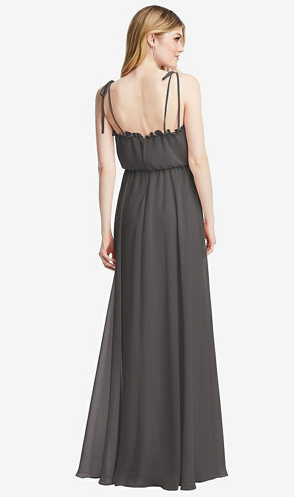 Back View - Caviar Gray Skinny Tie-Shoulder Ruffle-Trimmed Blouson Maxi Dress