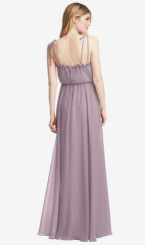 Back View - Lilac Dusk Skinny Tie-Shoulder Ruffle-Trimmed Blouson Maxi Dress