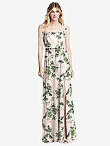 Front View Thumbnail - Palm Beach Print Skinny Tie-Shoulder Ruffle-Trimmed Blouson Maxi Dress