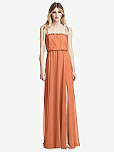 Front View Thumbnail - Sweet Melon Skinny Tie-Shoulder Ruffle-Trimmed Blouson Maxi Dress