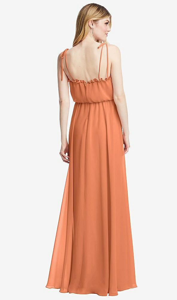 Back View - Sweet Melon Skinny Tie-Shoulder Ruffle-Trimmed Blouson Maxi Dress