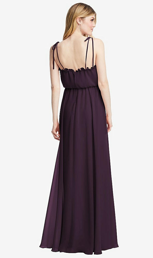 Back View - Aubergine Skinny Tie-Shoulder Ruffle-Trimmed Blouson Maxi Dress