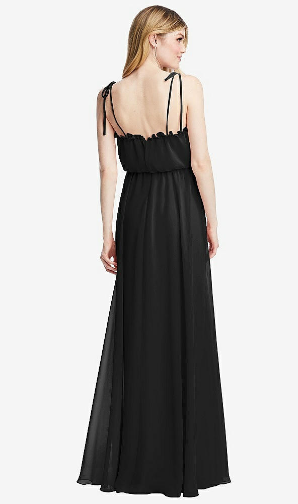 Back View - Black Skinny Tie-Shoulder Ruffle-Trimmed Blouson Maxi Dress