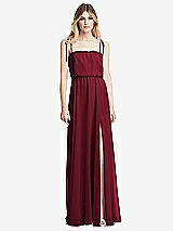 Front View Thumbnail - Burgundy Skinny Tie-Shoulder Ruffle-Trimmed Blouson Maxi Dress