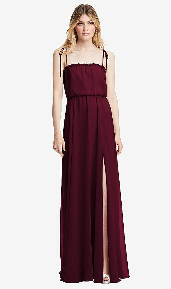 Front View - Cabernet Skinny Tie-Shoulder Ruffle-Trimmed Blouson Maxi Dress