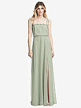 Front View Thumbnail - Celadon Skinny Tie-Shoulder Ruffle-Trimmed Blouson Maxi Dress