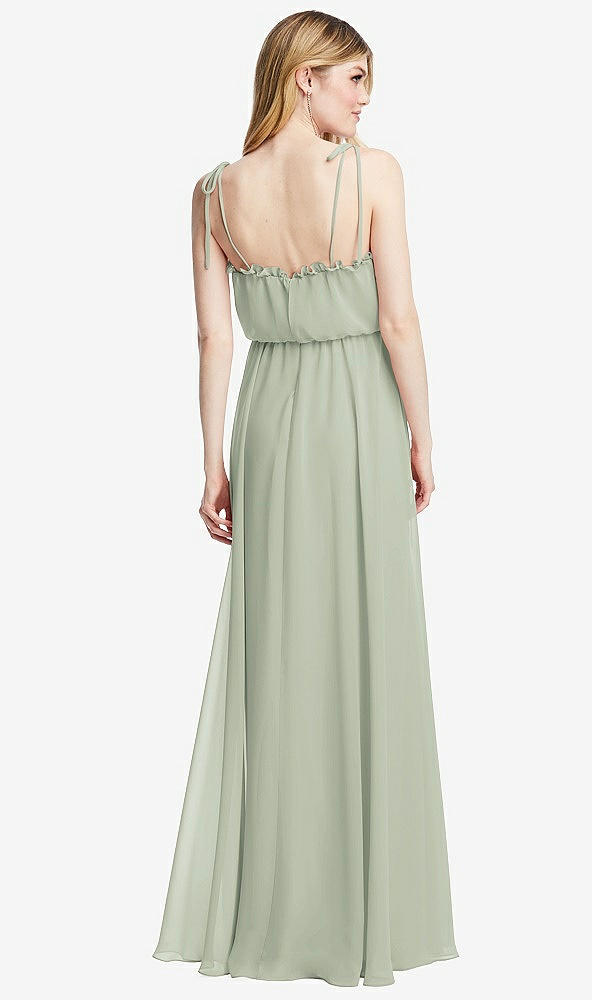 Back View - Celadon Skinny Tie-Shoulder Ruffle-Trimmed Blouson Maxi Dress