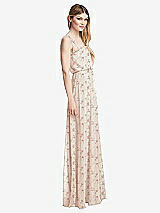 Side View Thumbnail - Coquette Floral Print Skinny Tie-Shoulder Ruffle-Trimmed Blouson Maxi Dress