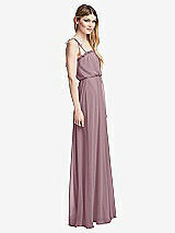 Side View Thumbnail - Dusty Rose Skinny Tie-Shoulder Ruffle-Trimmed Blouson Maxi Dress