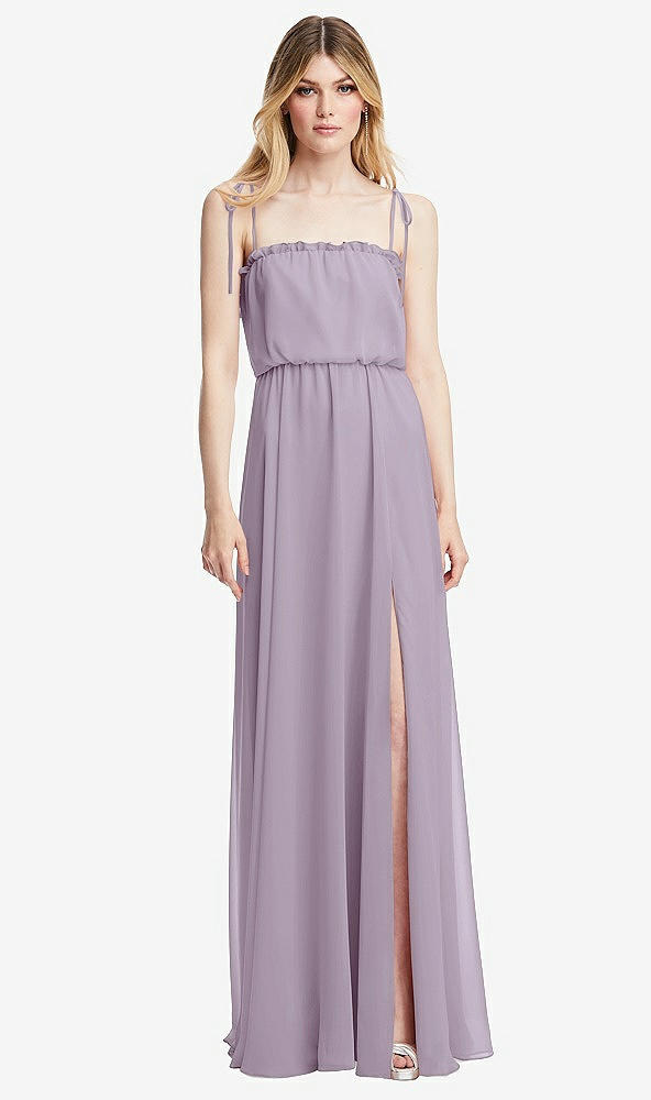 Front View - Lilac Haze Skinny Tie-Shoulder Ruffle-Trimmed Blouson Maxi Dress