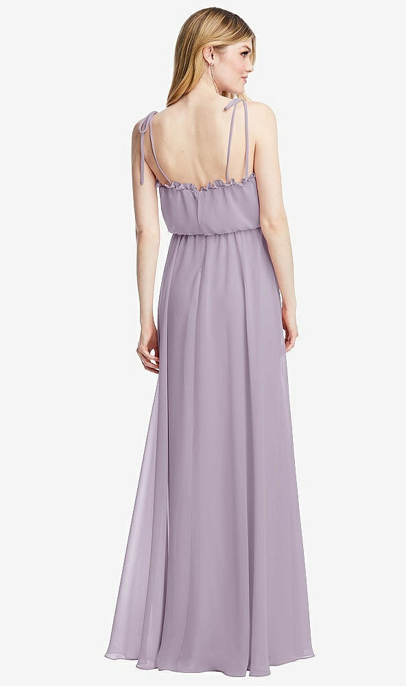 Back View - Lilac Haze Skinny Tie-Shoulder Ruffle-Trimmed Blouson Maxi Dress