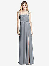 Front View Thumbnail - Platinum Skinny Tie-Shoulder Ruffle-Trimmed Blouson Maxi Dress