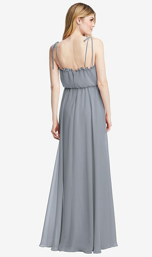 Back View - Platinum Skinny Tie-Shoulder Ruffle-Trimmed Blouson Maxi Dress