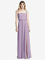 Front View Thumbnail - Pale Purple Skinny Tie-Shoulder Ruffle-Trimmed Blouson Maxi Dress