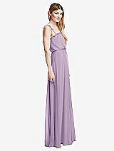 Side View Thumbnail - Pale Purple Skinny Tie-Shoulder Ruffle-Trimmed Blouson Maxi Dress