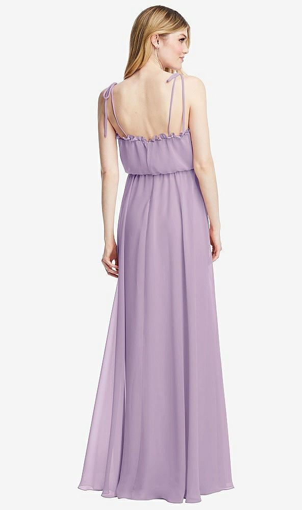 Back View - Pale Purple Skinny Tie-Shoulder Ruffle-Trimmed Blouson Maxi Dress