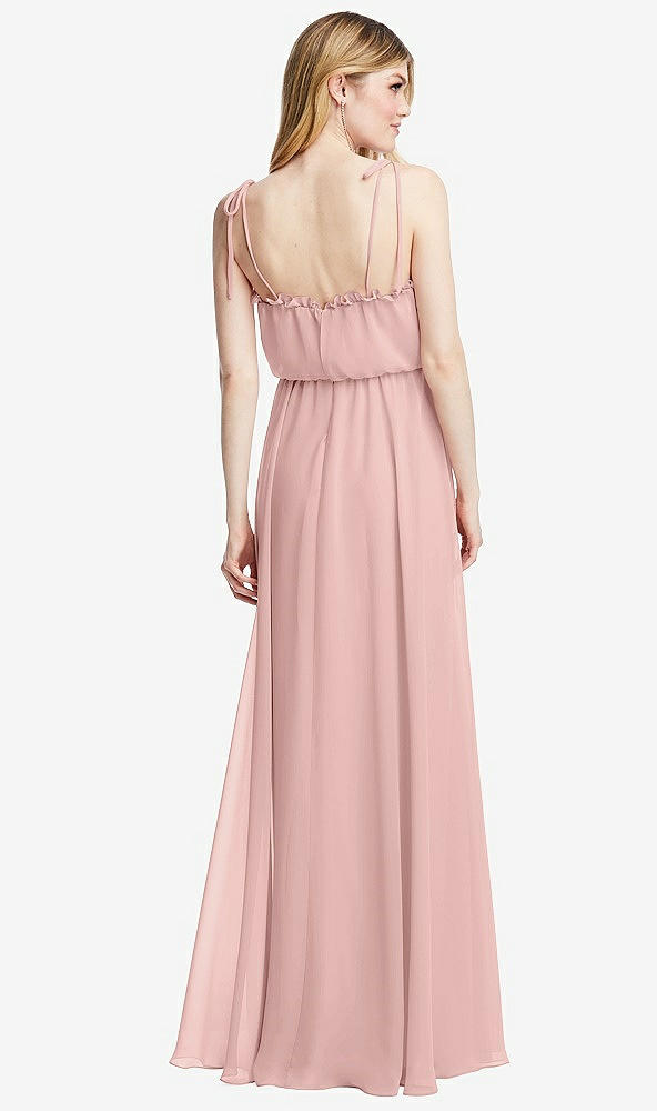 Back View - Rose - PANTONE Rose Quartz Skinny Tie-Shoulder Ruffle-Trimmed Blouson Maxi Dress