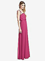 Side View Thumbnail - Tea Rose Skinny Tie-Shoulder Ruffle-Trimmed Blouson Maxi Dress