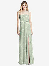 Front View Thumbnail - Vintage Primrose Sage Skinny Tie-Shoulder Ruffle-Trimmed Blouson Maxi Dress