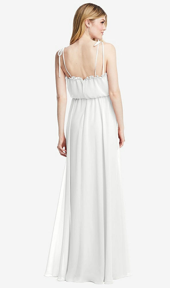 Back View - White Skinny Tie-Shoulder Ruffle-Trimmed Blouson Maxi Dress