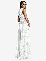 Rear View Thumbnail - Bleu Garden Shirred Deep Plunge Neck Closed Back Chiffon Maxi Dress 