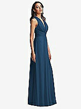 Side View Thumbnail - Dusk Blue Shirred Deep Plunge Neck Closed Back Chiffon Maxi Dress 