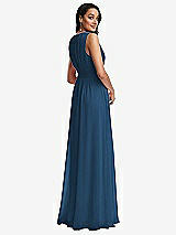 Rear View Thumbnail - Dusk Blue Shirred Deep Plunge Neck Closed Back Chiffon Maxi Dress 