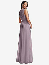 Rear View Thumbnail - Lilac Dusk Shirred Deep Plunge Neck Closed Back Chiffon Maxi Dress 