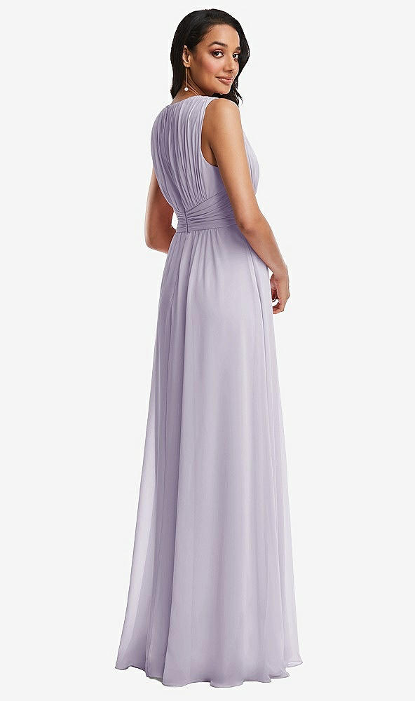 Back View - Moondance Shirred Deep Plunge Neck Closed Back Chiffon Maxi Dress 