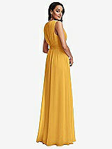 Rear View Thumbnail - NYC Yellow Shirred Deep Plunge Neck Closed Back Chiffon Maxi Dress 