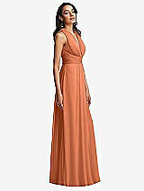 Side View Thumbnail - Sweet Melon Shirred Deep Plunge Neck Closed Back Chiffon Maxi Dress 