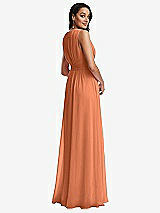 Rear View Thumbnail - Sweet Melon Shirred Deep Plunge Neck Closed Back Chiffon Maxi Dress 