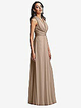 Side View Thumbnail - Topaz Shirred Deep Plunge Neck Closed Back Chiffon Maxi Dress 