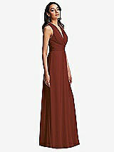 Side View Thumbnail - Auburn Moon Shirred Deep Plunge Neck Closed Back Chiffon Maxi Dress 