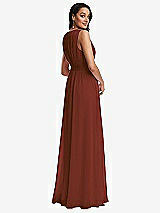 Rear View Thumbnail - Auburn Moon Shirred Deep Plunge Neck Closed Back Chiffon Maxi Dress 